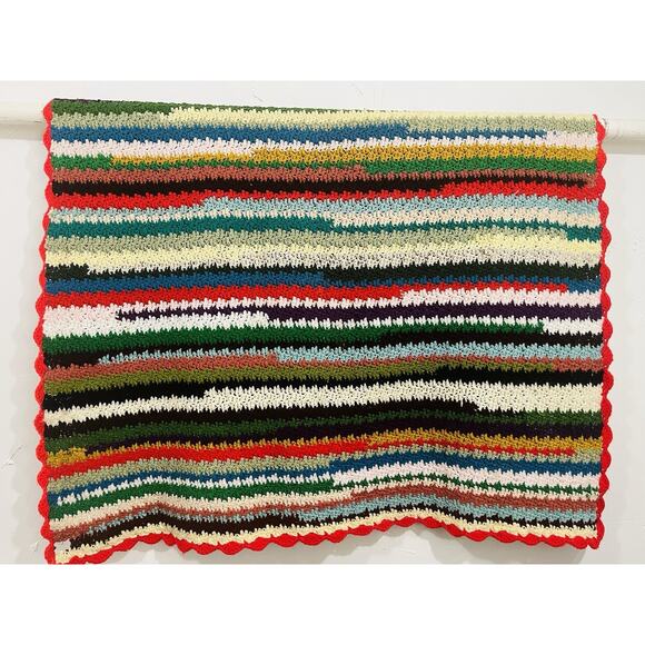 Vtg Rainbow Afghan Crochet Blanket Handmade Cottagecore Scalloped Edge Boho Prid - Picture 11 of 11